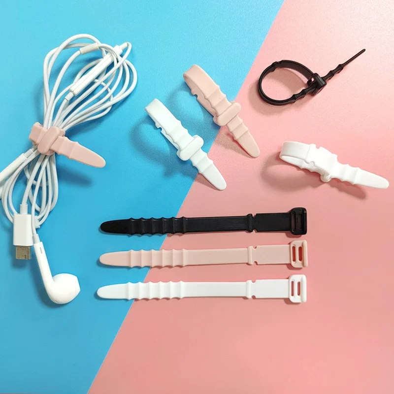 20Pcs Solid Color Silicone Phone Data Cable Winder Data Cord Holder Strap Organizer Cable Tie - Black