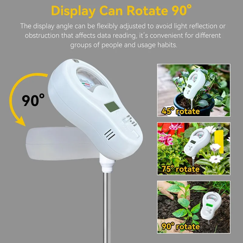 6 in 1 Soil Tester pH Meter with LCD Display Light Moisture Fertility Temperature Humidity Detector, without Battery - White