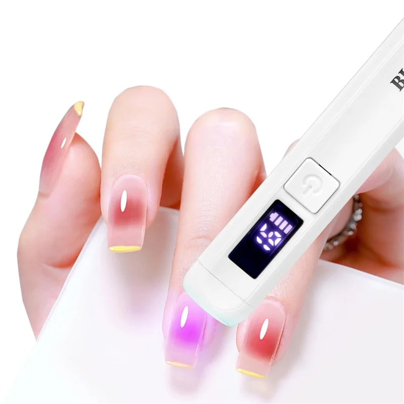 BLUEQUE MINI-4B Lâmpada de Unhas Portátil Recarregável 3W LED UV Secador de Unhas com Temporizador - Branco