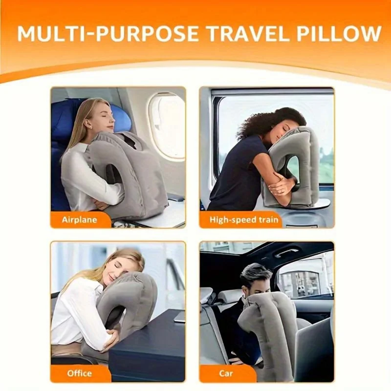 Inflatable Pillow for Travel Office Quick Inflation Multi-Purpose Nap Support Cushion - Grey