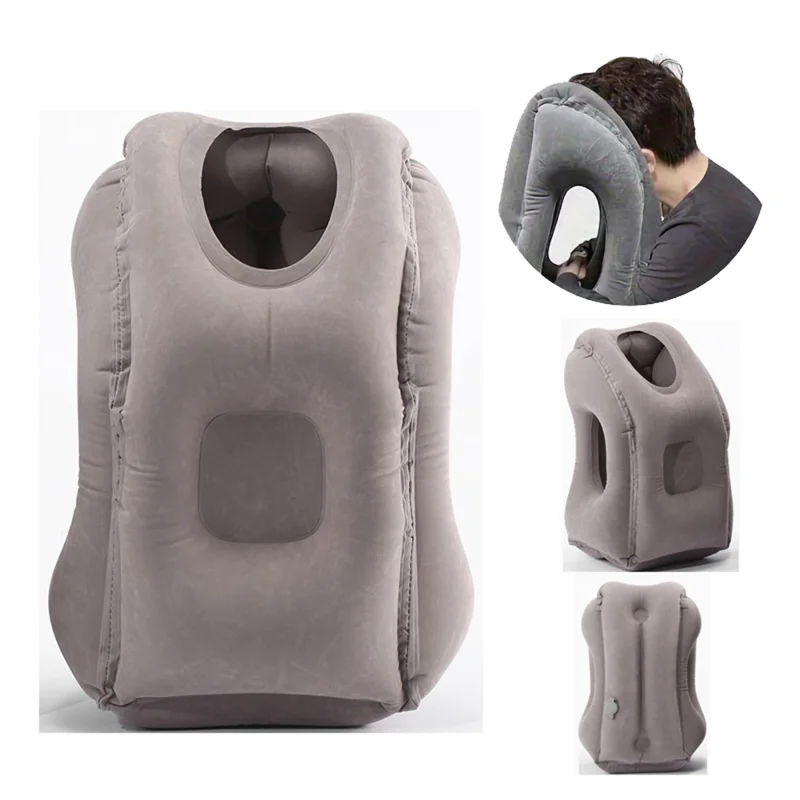 Inflatable Pillow for Travel Office Quick Inflation Multi-Purpose Nap Support Cushion - Grey