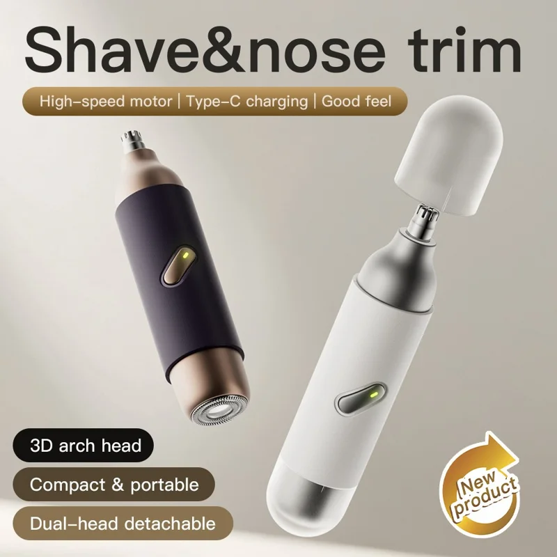 Electric Nose Hair Trimmer Men Portable Mini Grooming Shaver Type-C Charging - White