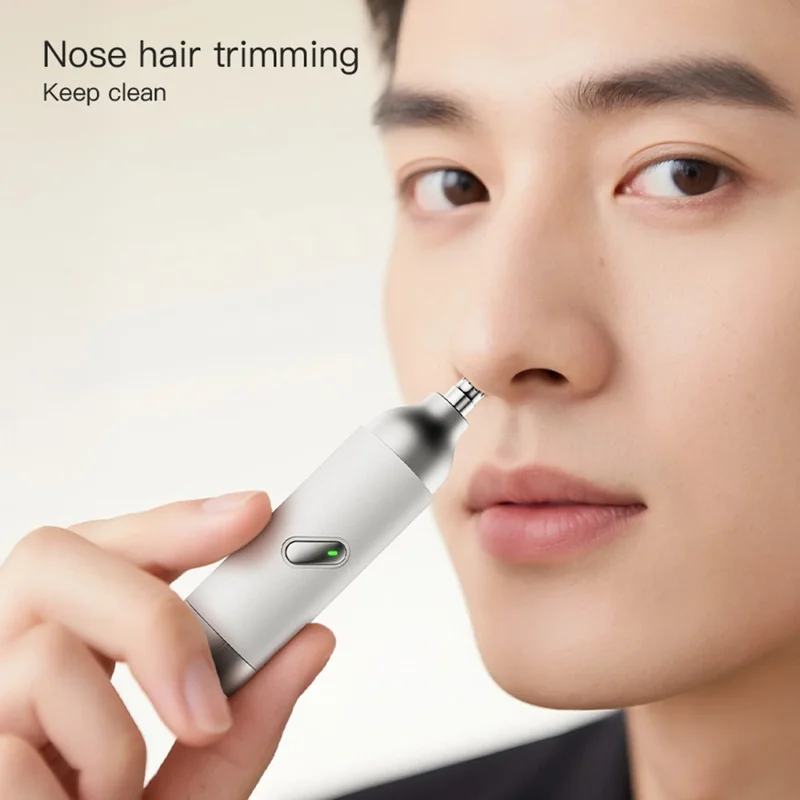 Electric Nose Hair Trimmer Men Portable Mini Grooming Shaver Type-C Charging - White