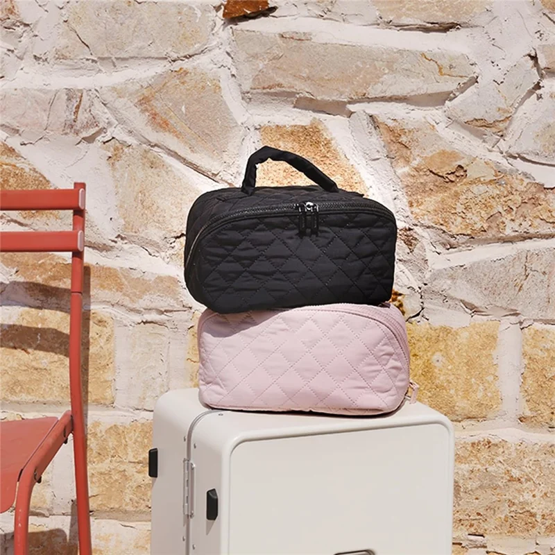 Portable Makeup Bag Large Capacity Travel Cosmetic Organizer with Small Bag - Pink