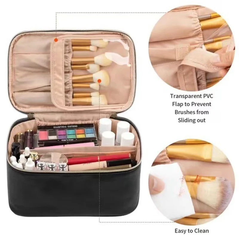 Large Capacity Makeup Bag Portable Travel Cosmetic Organizer Toiletry Bag for Women - Black