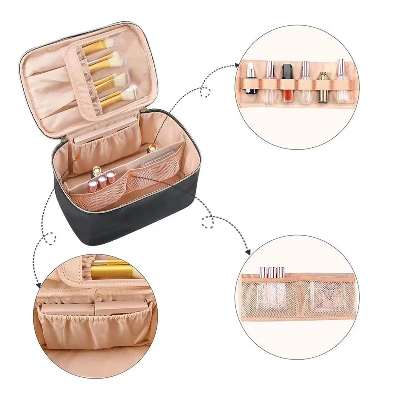 Large Capacity Makeup Bag Portable Travel Cosmetic Organizer Toiletry Bag for Women - Black