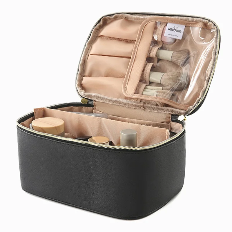 Large Capacity Makeup Bag Portable Travel Cosmetic Organizer Toiletry Bag for Women - Black