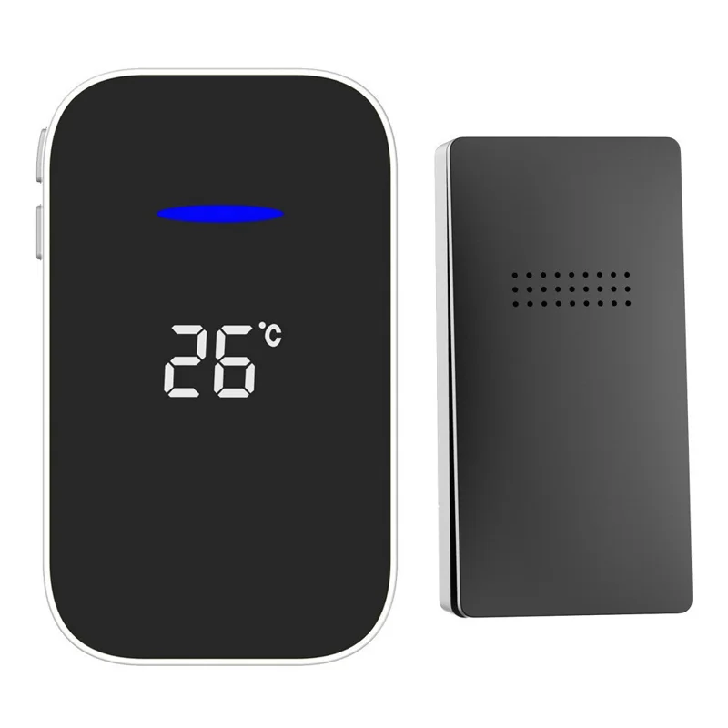 C302B Self-Powered Doorbell Temperature Display Waterproof Wireless Doorbell, EU Plug, (1 Receiver + 1 Transmitter) - White