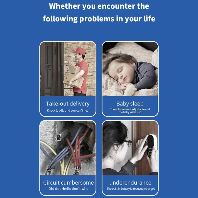 C303B Wireless Self-Powered Doorbell Waterproof Doorbell with Temperature Display, EU Plug, (1 Receiver + 1 Transmitter) - White