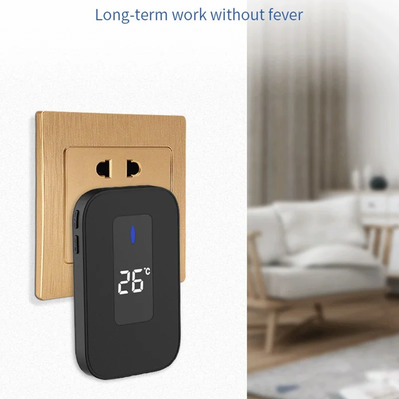 C303B Wireless Self-Powered Doorbell Waterproof Doorbell with Temperature Display, EU Plug, (1 Receiver + 1 Transmitter) - White