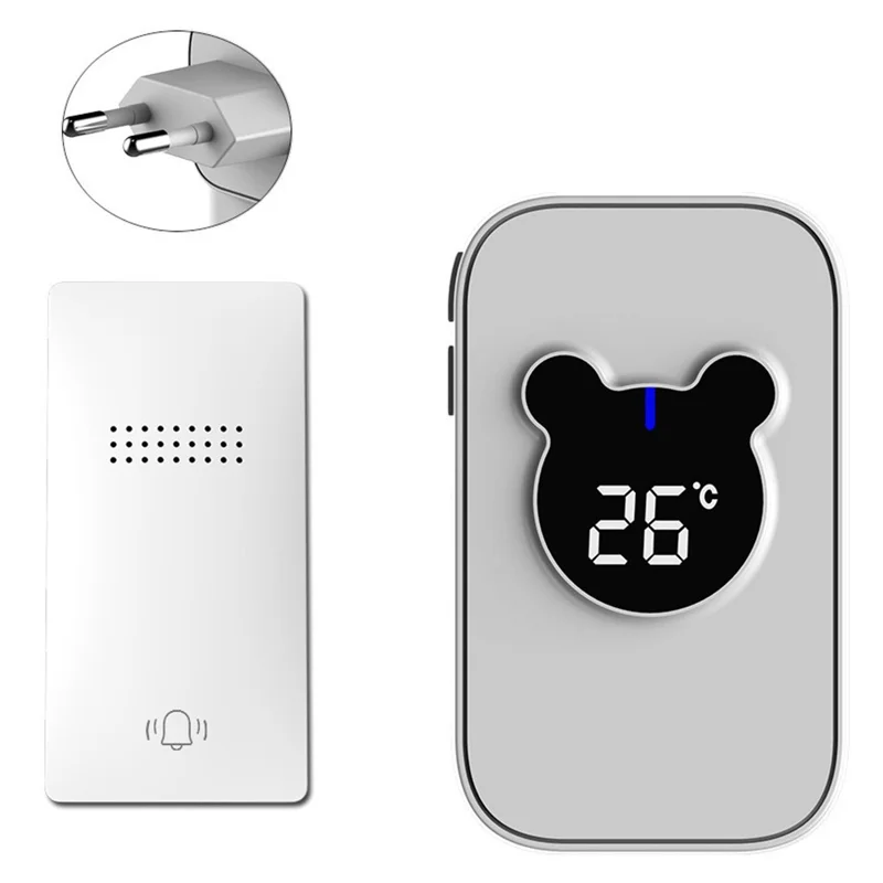 C305B 38 Suonerie 433 MHz Campanello Wireless Autoalimentato con Display Temperatura, 1 Trasmettitore + 1 Ricevitore - Bianco