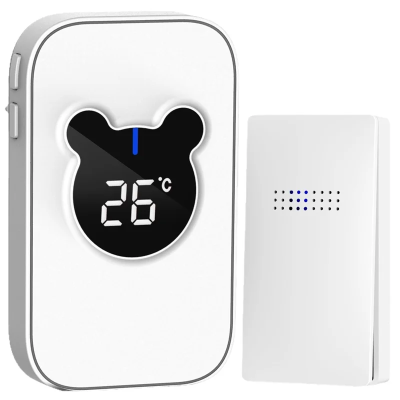 C305B 38 Suonerie 433 MHz Campanello Wireless Autoalimentato con Display Temperatura, 1 Trasmettitore + 1 Ricevitore - Bianco