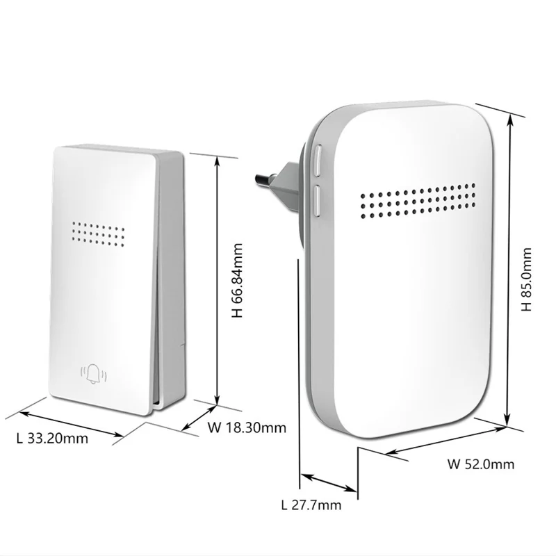301 Campanello Wireless Autoalimentato 38 Melodie 4 Livelli di Volume Campanello per Porta Spina UE, 1 Trasmettitore + 1 Ricevitore - Bianco