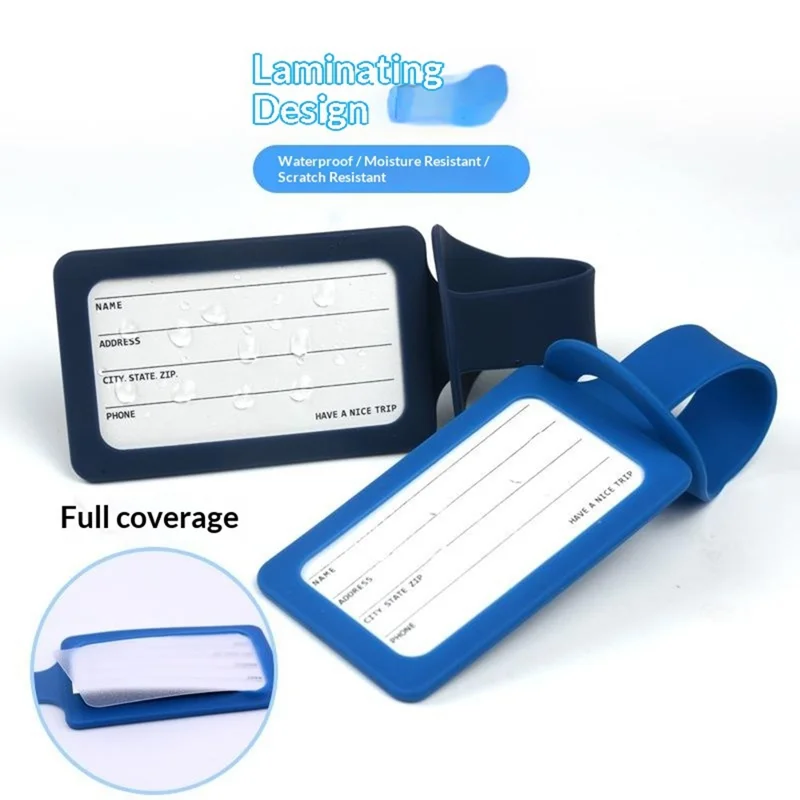 Étiquettes de bagages en silicone Étiquettes d'identification pour valise 23,5 cm Étiquettes de nom pour voyage ou déplacement professionnel - Bleu marine