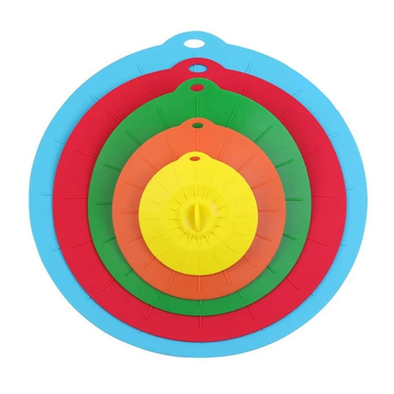 5Pcs Silicone Lids Set Round Stretch Bowl Covers Microwave Safe Food Storage Caps