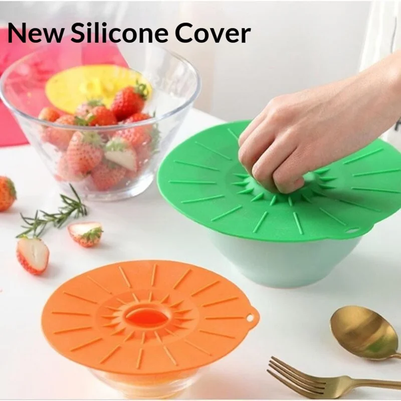 5Pcs Silicone Lids Set Round Stretch Bowl Covers Microwave Safe Food Storage Caps