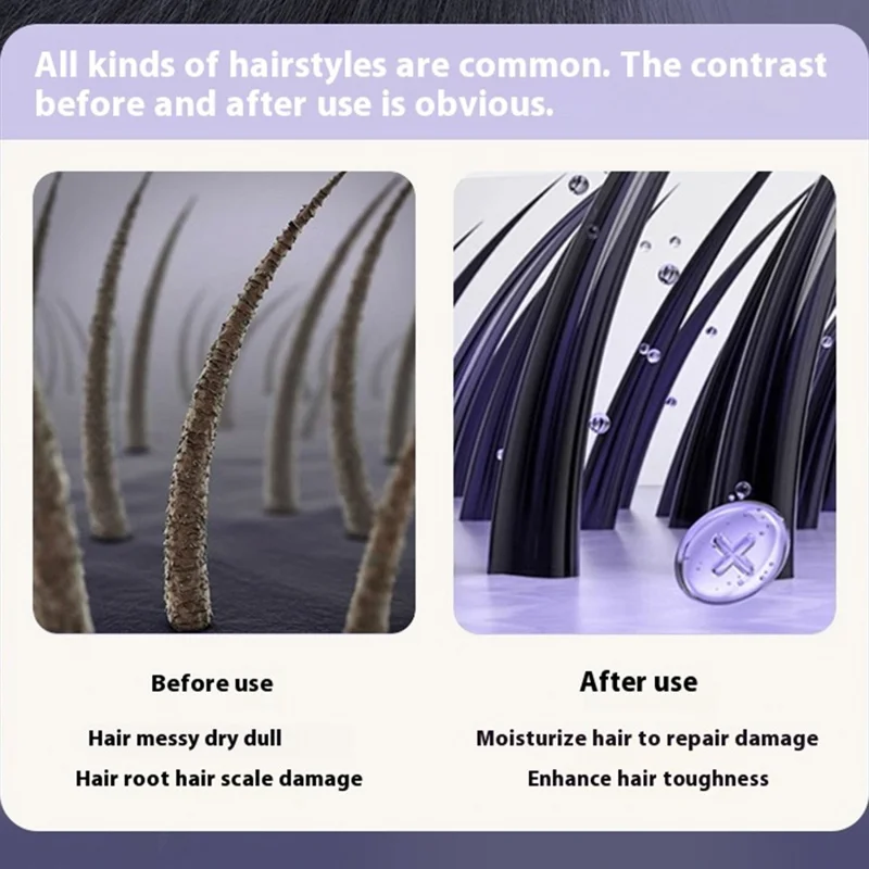 USB Rechargeable Ceramic Hair Straightener Comb Wireless Portable Styling Brush 9 Temperature Adjustment - Purple