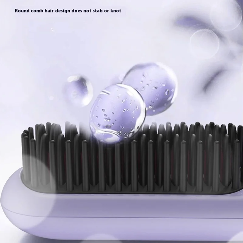 USB Rechargeable Ceramic Hair Straightener Comb Wireless Portable Styling Brush 9 Temperature Adjustment - Purple