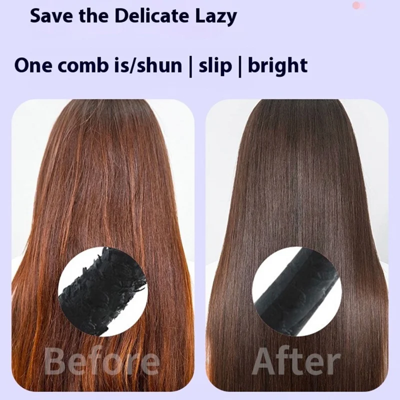 USB Rechargeable Ceramic Hair Straightener Comb Wireless Portable Styling Brush 9 Temperature Adjustment - Purple
