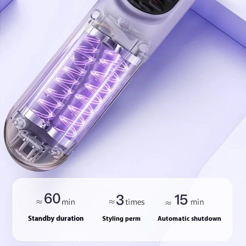 USB Rechargeable Ceramic Hair Straightener Comb Wireless Portable Styling Brush 9 Temperature Adjustment - Purple
