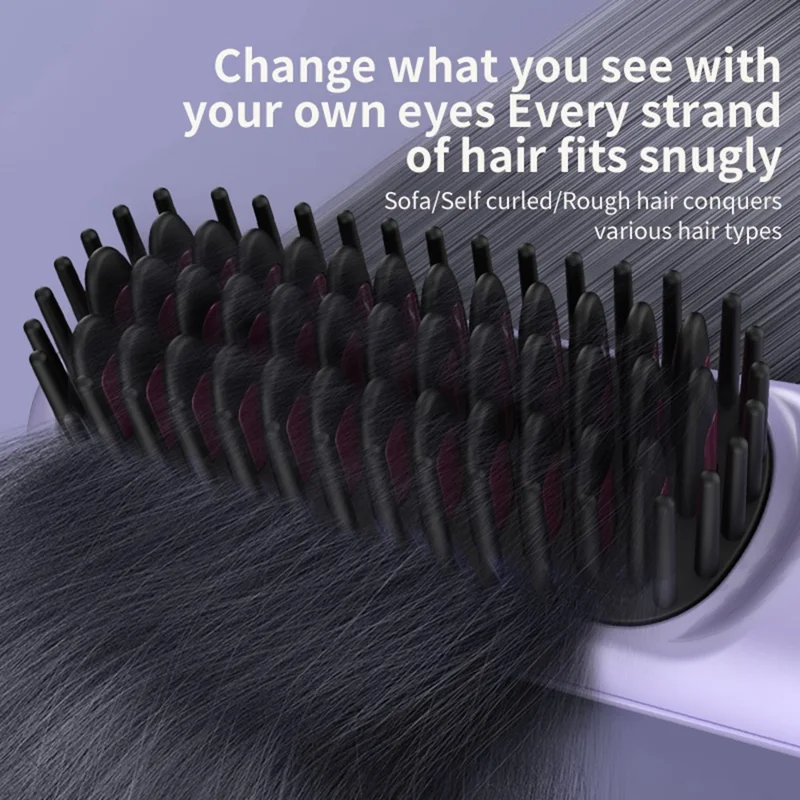 USB Rechargeable Ceramic Hair Straightener Comb Wireless Portable Styling Brush 9 Temperature Adjustment - Purple