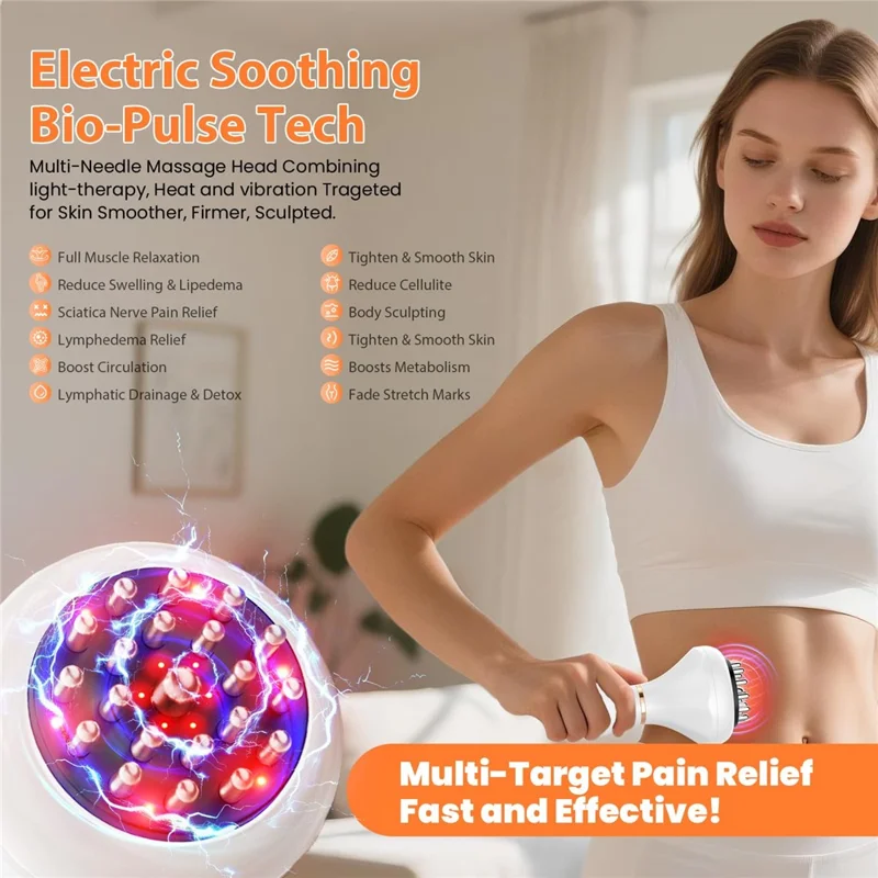 Elektrisk trådløs massager med bio-puls, varme og lysterapi til kropsformning og smertestillende virkning - Hvid