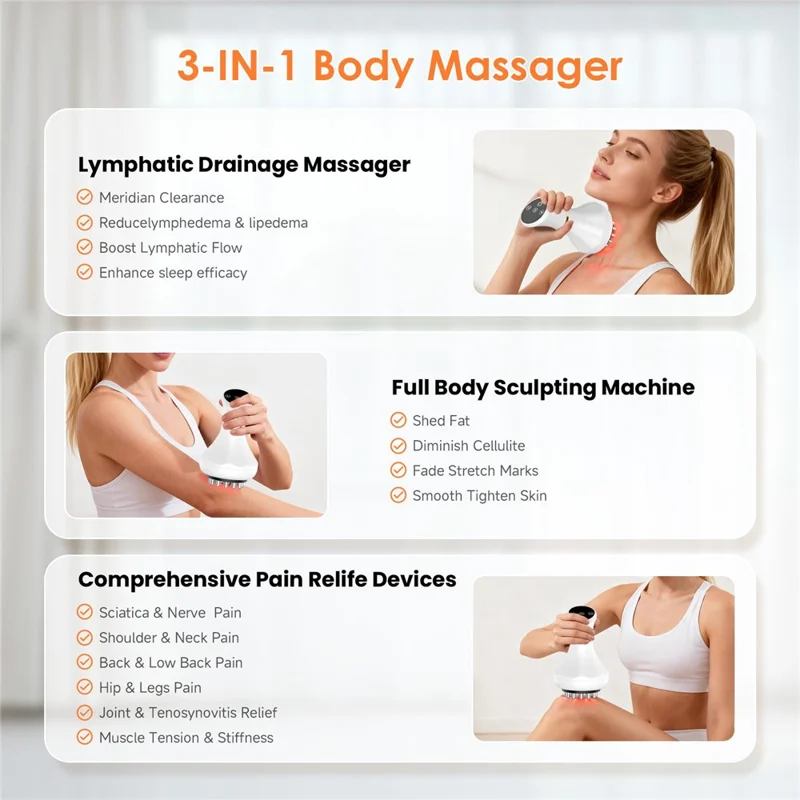 Elektrisk trådløs massager med bio-puls, varme og lysterapi til kropsformning og smertestillende virkning - Hvid