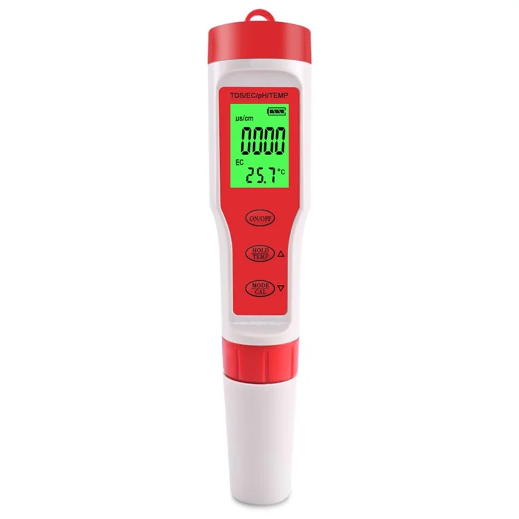 Misuratore Multiuso 4 in 1 per pH / EC / TDS / Temperatura Portatile Tester Digitale per la Qualità dell'Acqua con Retroilluminazione (senza Batterie)