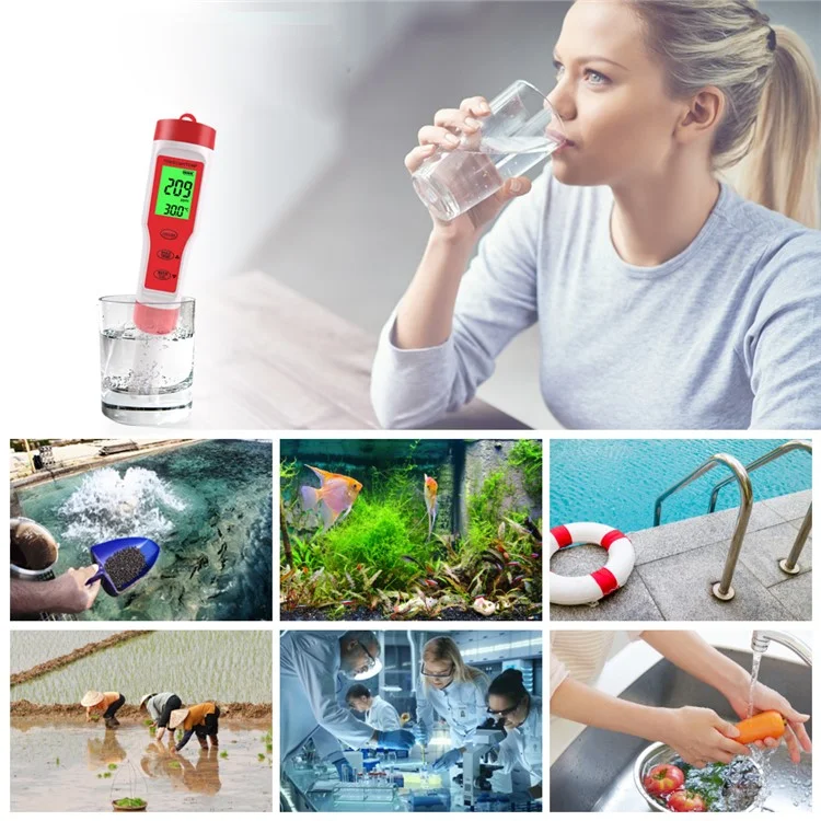 Misuratore Multiuso 4 in 1 per pH / EC / TDS / Temperatura Portatile Tester Digitale per la Qualità dell'Acqua con Retroilluminazione (senza Batterie)