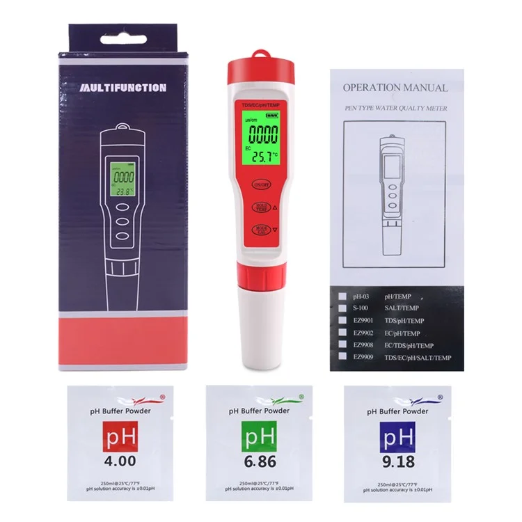 Misuratore Multiuso 4 in 1 per pH / EC / TDS / Temperatura Portatile Tester Digitale per la Qualità dell'Acqua con Retroilluminazione (senza Batterie)