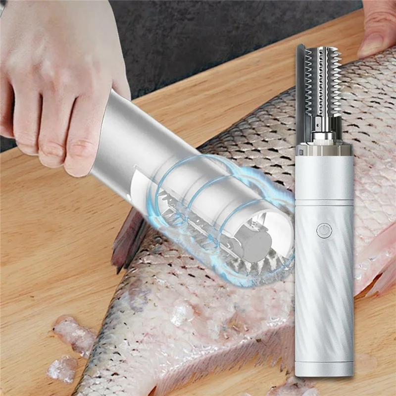 Electric Fish Scaler Machine Cordless Waterproof Automatic Fish Scale Remover - White
