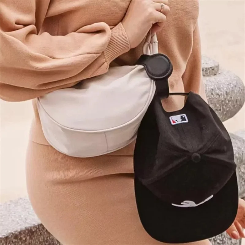 Leather Hat Clip Magnetic Hat Holder Round Storage Organizer for Travel Bags Backpacks - Black