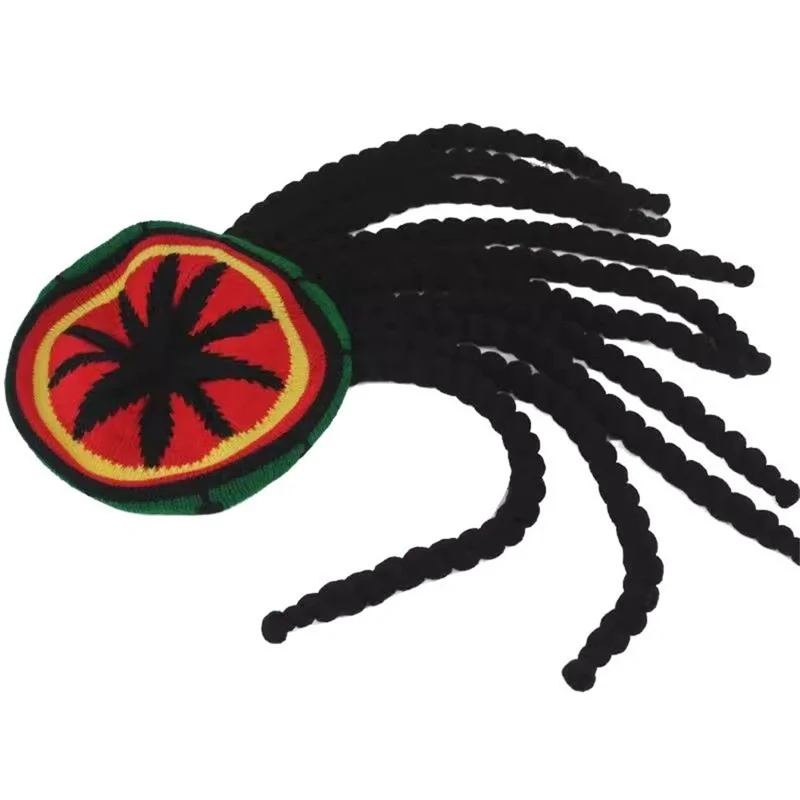 Rasta Hat with Black Dreadlocks Wig 64cm Rainbow Reggae Dreads Wig for Halloween Party - Wig Hat