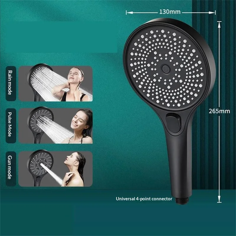 Handdusch 3 lägen Huvud 265 mm ABS Flytande Silikon Högtrycksduschhuvud för Badrum - Svart
