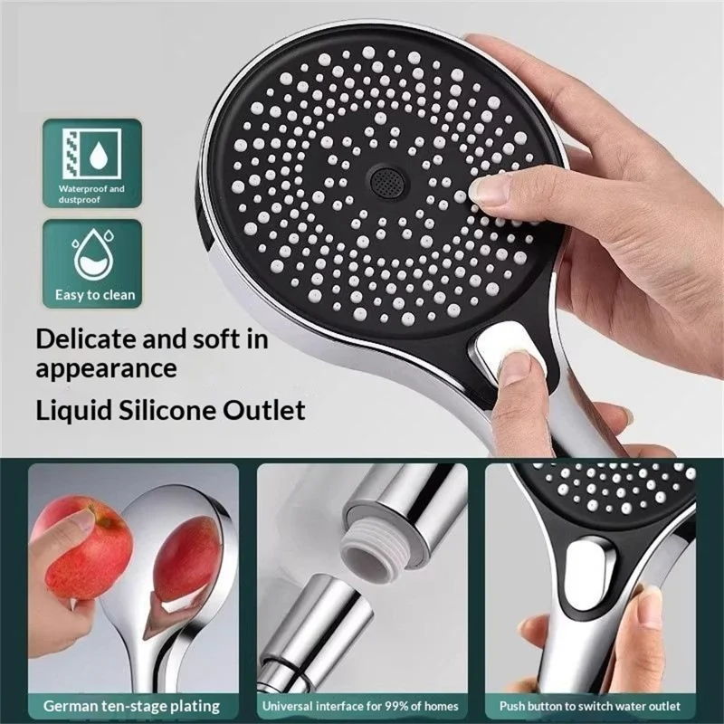 Handdusch 3 lägen Huvud 265 mm ABS Flytande Silikon Högtrycksduschhuvud för Badrum - Svart