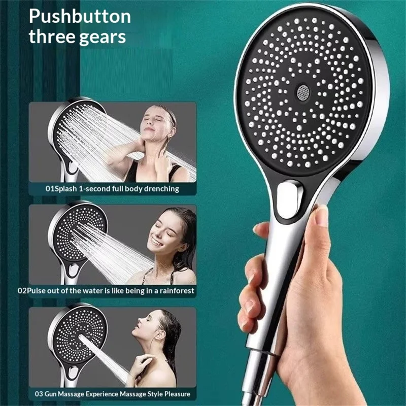 Handdusch 3 lägen Huvud 265 mm ABS Flytande Silikon Högtrycksduschhuvud för Badrum - Svart