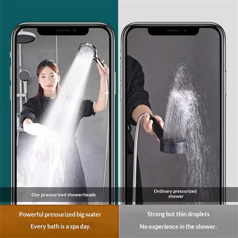 Handdusch 3 lägen Huvud 265 mm ABS Flytande Silikon Högtrycksduschhuvud för Badrum - Svart