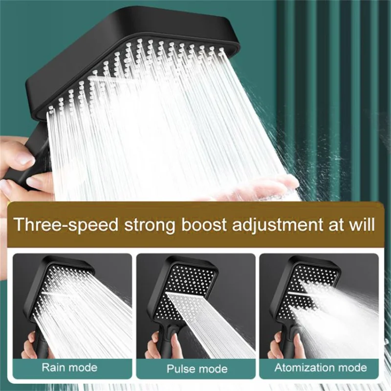 3-Modus-Hochdruck-Duschbrause ABS-Handbrause mit großer Platte für das Badezimmer – Schwarz