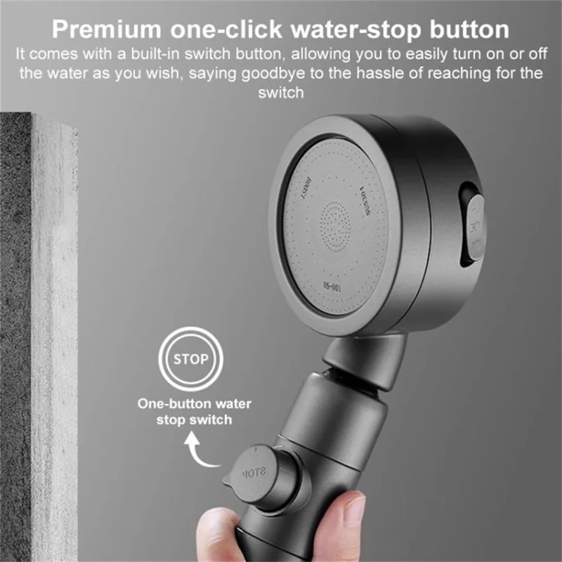 Hochdruck-Duschbrause mit Pause-Taste und Filter 3 Modi Wasserbrause, Drehregler für Wassermenge - Schwarz