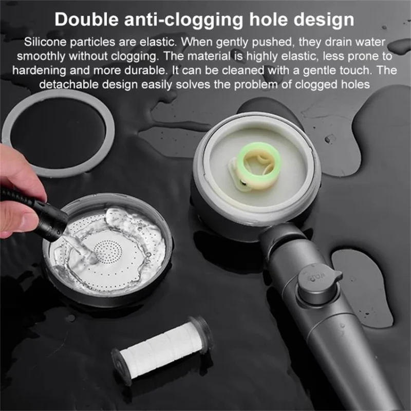 Hochdruck-Duschbrause mit Pause-Taste und Filter 3 Modi Wasserbrause, Drehregler für Wassermenge - Schwarz