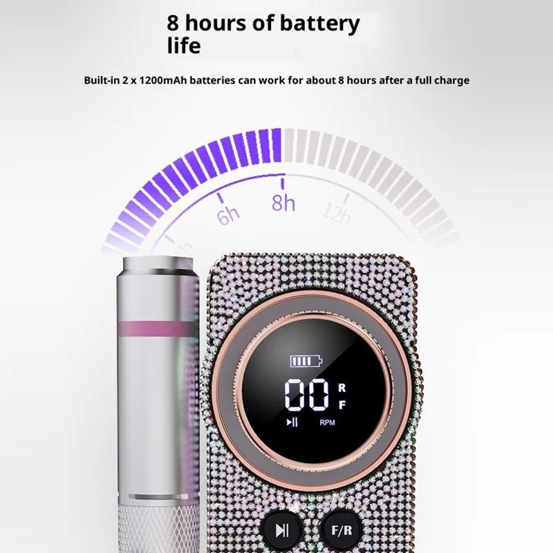 BLUEQUE BQ-108 Electric Nail Drill Machine with Diamond Decor 35000 RPM Rechargeable Nail File Grinder