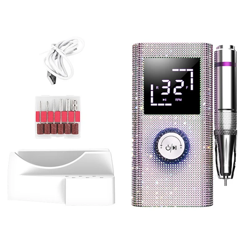 BLUEQUE BQ-114 Nail Drill Machine 50W 45000RPM Electric Nail File with LCD Display Memory Function - Rhinestone Decor