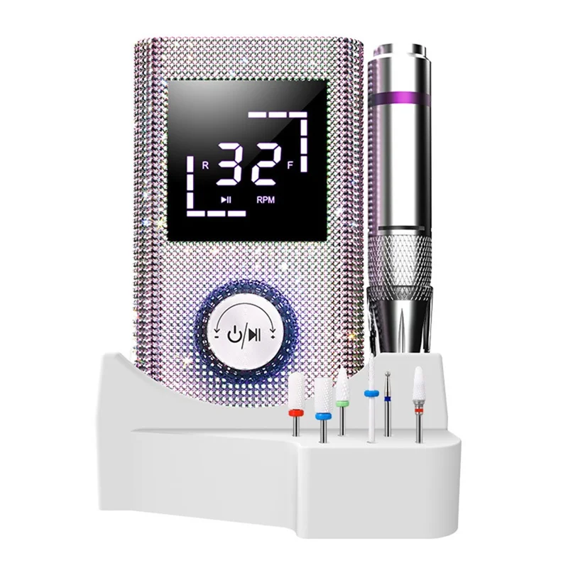 BLUEQUE BQ-114 Nail Drill Machine 50W 45000RPM Electric Nail File with LCD Display Memory Function - Rhinestone Decor