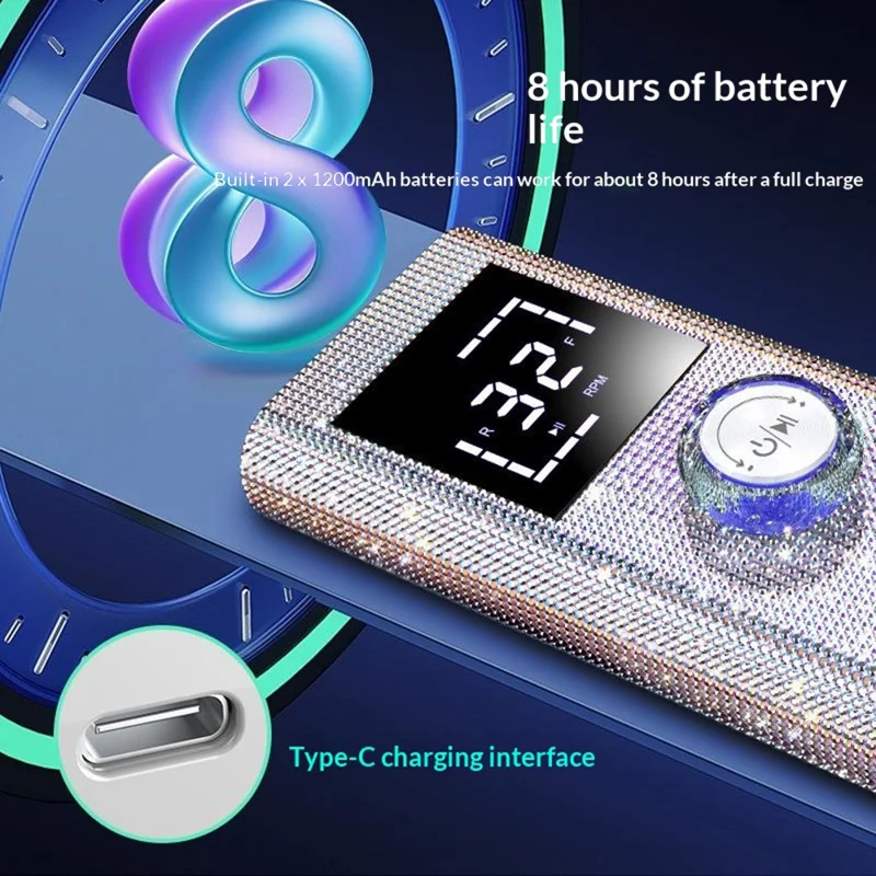 BLUEQUE BQ-114 Nail Drill Machine 50W 45000RPM Electric Nail File with LCD Display Memory Function - Rhinestone Decor