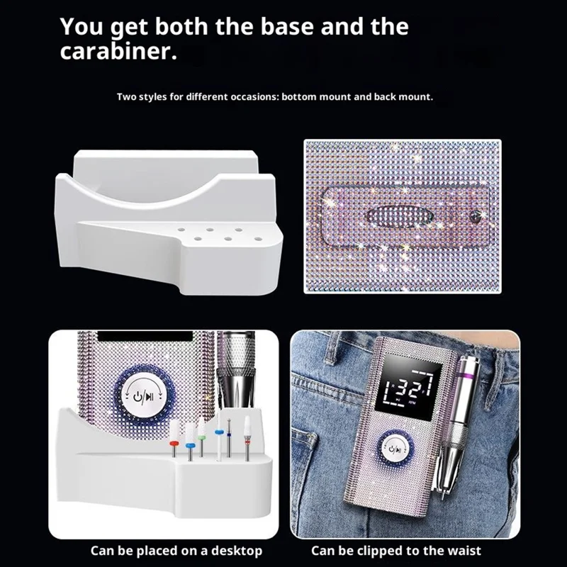 BLUEQUE BQ-114 Nail Drill Machine 50W 45000RPM Electric Nail File with LCD Display Memory Function - Rhinestone Decor