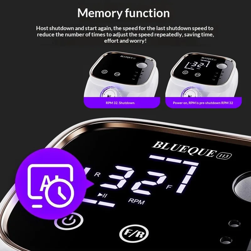 BLUEQUE BQ-113 Electric Nail Drill 45000RPM LCD Display Memory Function Nail File Polisher Kit, EU Plug