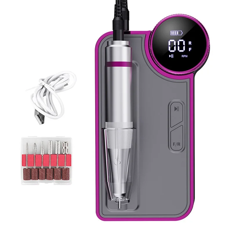 BLUEQUE BQ-109 Electric Nail Drill Machine 35000RPM Portable Rechargeable Manicure File Tool Kit - Silver