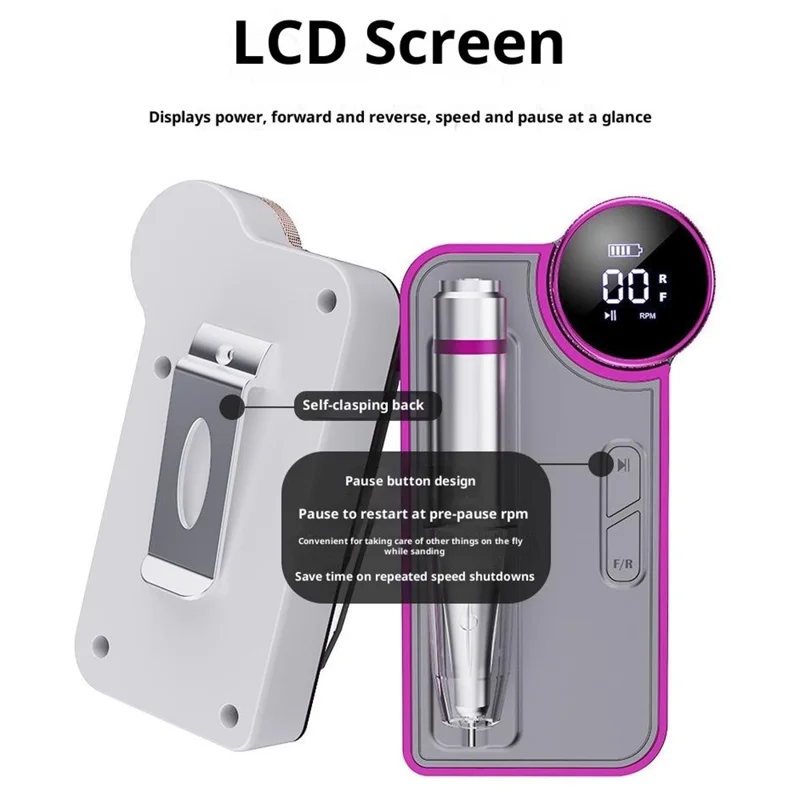 BLUEQUE BQ-109 Electric Nail Drill Machine 35000RPM Portable Rechargeable Manicure File Tool Kit - Silver