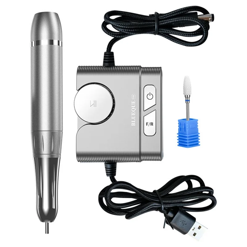 BLUEQUE BQ116 Electric Nail Drill Kit 40000RPM Manicure Machine with Integrated Speed Control LED Display - Silver