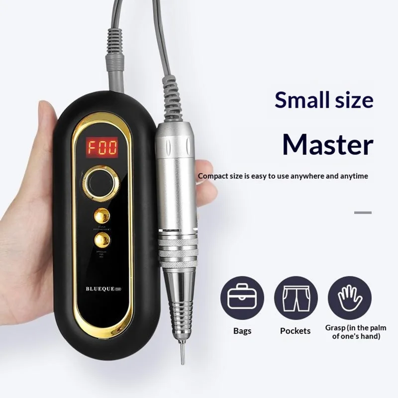 BLUEQUE 504 Mini Electric Nail Drill Kit 30000RPM Rechargeable Nail File Grinder, EU Plug - Black